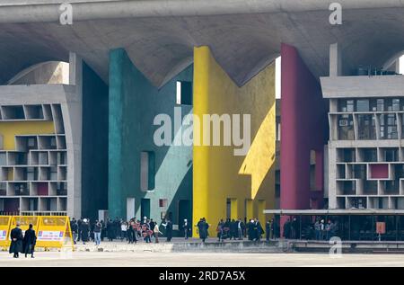 INDIA, Union Territory, Chandigarh City, the master plan of the city divided in sectors was prepared by swiss-french architect Le Corbusier in the 1950`, Sector 1 Capitol complex, government building High Court used by states Punjab and Haryana, designed by Le Corbusier, today a UNESCO listed heritage site Stock Photo